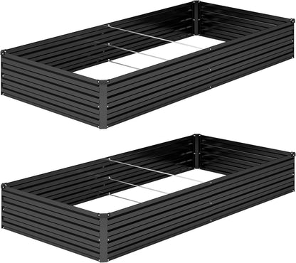 2PCS 8x4x1FT Galvanized Raised Garden Bed Kit,Vegetable Boxes-Rectangle Metal Flower Box,Large