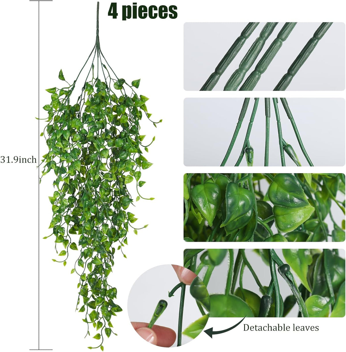 RECUTMS Artificial Hanging Plants 4pcs 33Inch Fake Wall Plant Faux Eucalyptus Leaves Ivy Swag UV