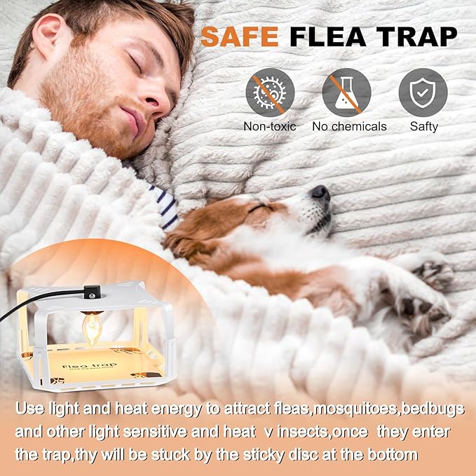 Qualirey 4 Packs Flea Traps for Inside Your Home with 8 Sticky Disc 12 Bulbs 4 Electric Wires, Pest