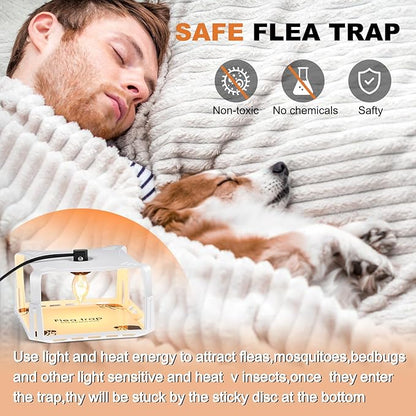 Qualirey 4 Packs Flea Traps for Inside Your Home with 8 Sticky Disc 12 Bulbs 4 Electric Wires, Pest