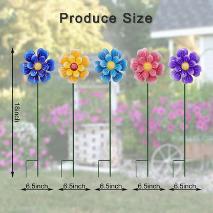 Metal Flower Wind Spinner Garden Lawn Stakes Yard Art, 27 Inch Windmill Outdoor Garden Iron