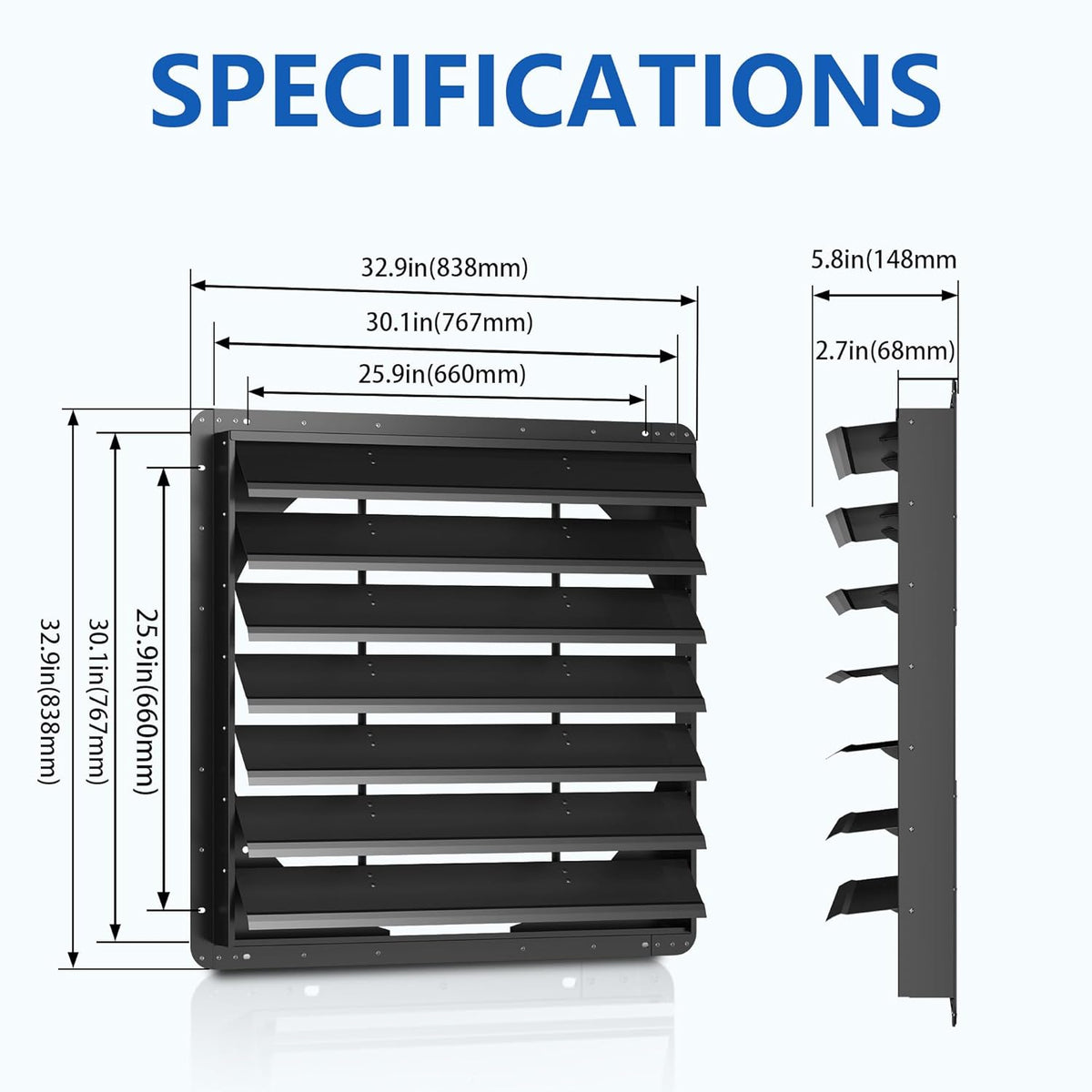 30 Inch Galvanized Sheet Spraying Automatic Exhaust Shutter Louver Vent (No Fan Blades and Motor)