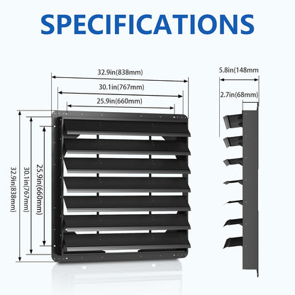 30 Inch Galvanized Sheet Spraying Automatic Exhaust Shutter Louver Vent (No Fan Blades and Motor)