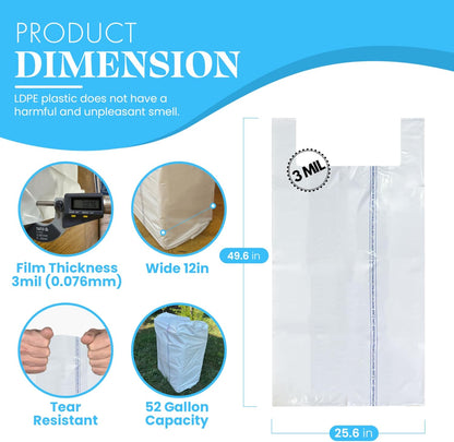Heavy Duty Contractor Trash Bags with Handles – 52 Gallon, 40 Count | 3 MIL Thick, Extra Large