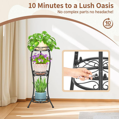LASZOLA Black 3 Tier Tall Plant Stand for Indoor Outdoor, Large Multiple Level Flower Planter