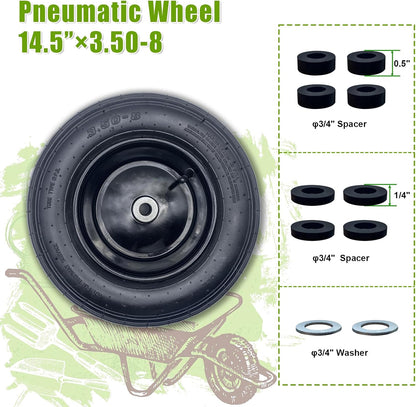 2-Pack 14.5-Inch Wheelbarrow Tire.3.50-8" Pneumatic Tires and wheels with 3"- 6" Center Hub and