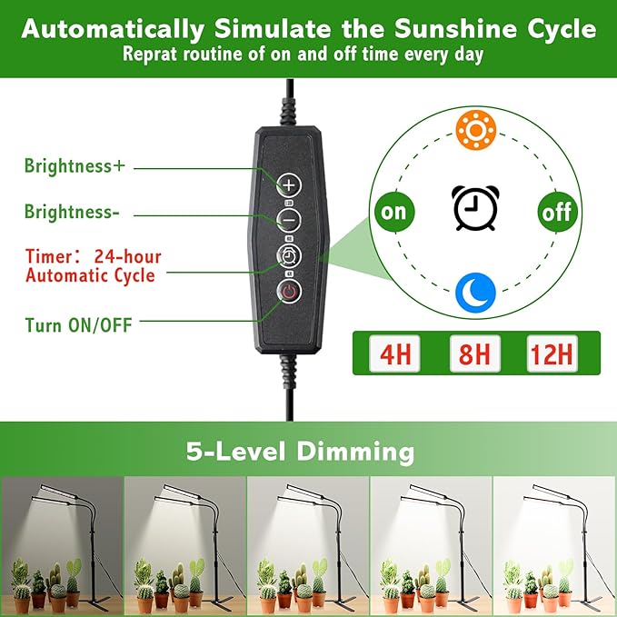 Grow Lights for Indoor Plants, Full Spectrum LED Plant Light Features a Telescoping Rod and a