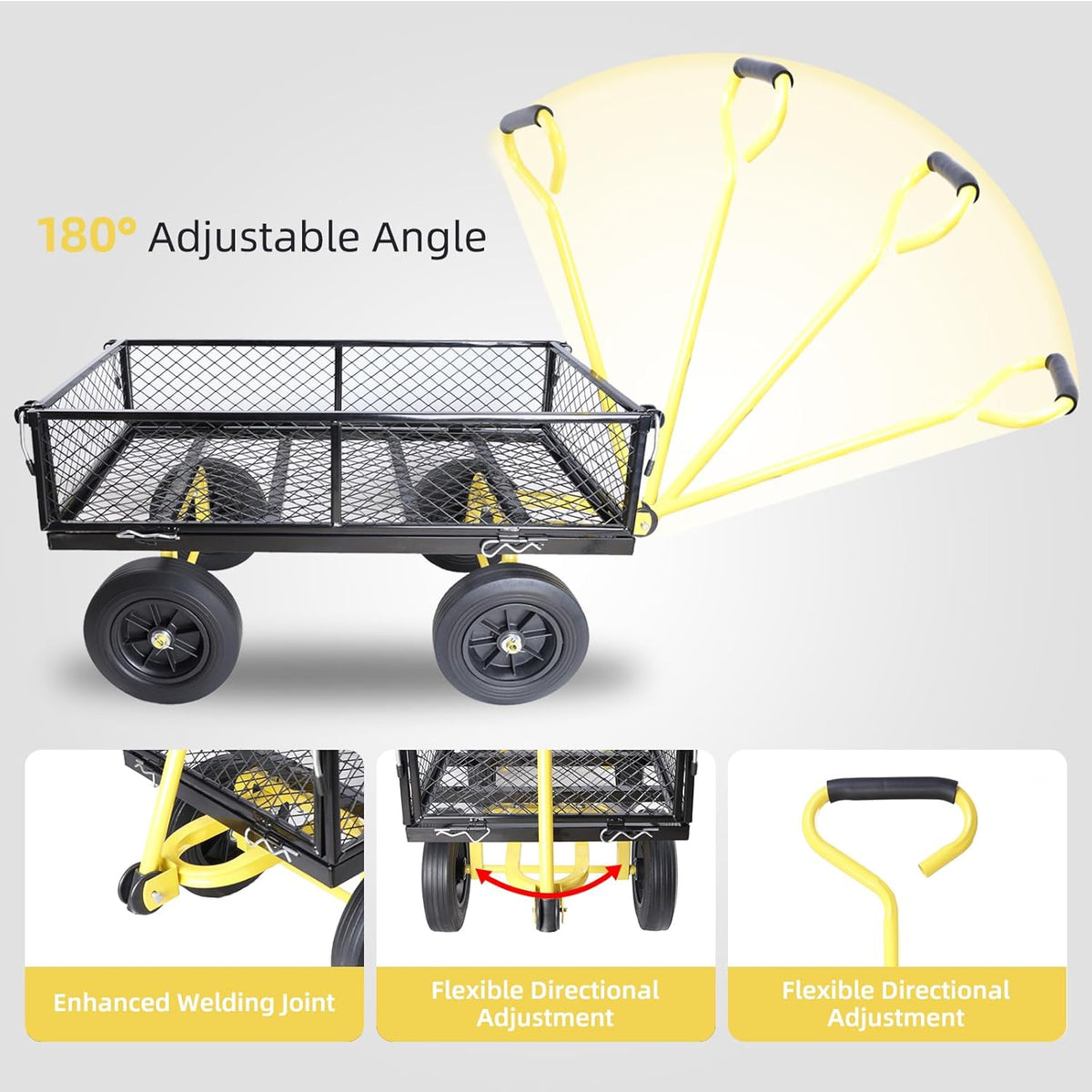 Heavy Duty 480 Lbs Capacity Mesh Steel Garden Cart Folding Utility Wagon with Removable Sides