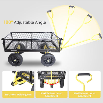 Heavy Duty 480 Lbs Capacity Mesh Steel Garden Cart Folding Utility Wagon with Removable Sides