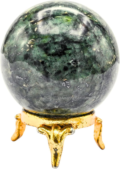 Amazing Gemstone Green Jade Crystal Ball with Stand - 2 Inches Crystal Sphere Meditation Balls for