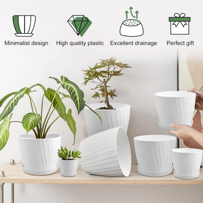 7 pcs Plant Pots with Drainage Holes and Saucers, Indoor Planters, Set of 7 (7.5, 7, 6.5, 6, 5.5