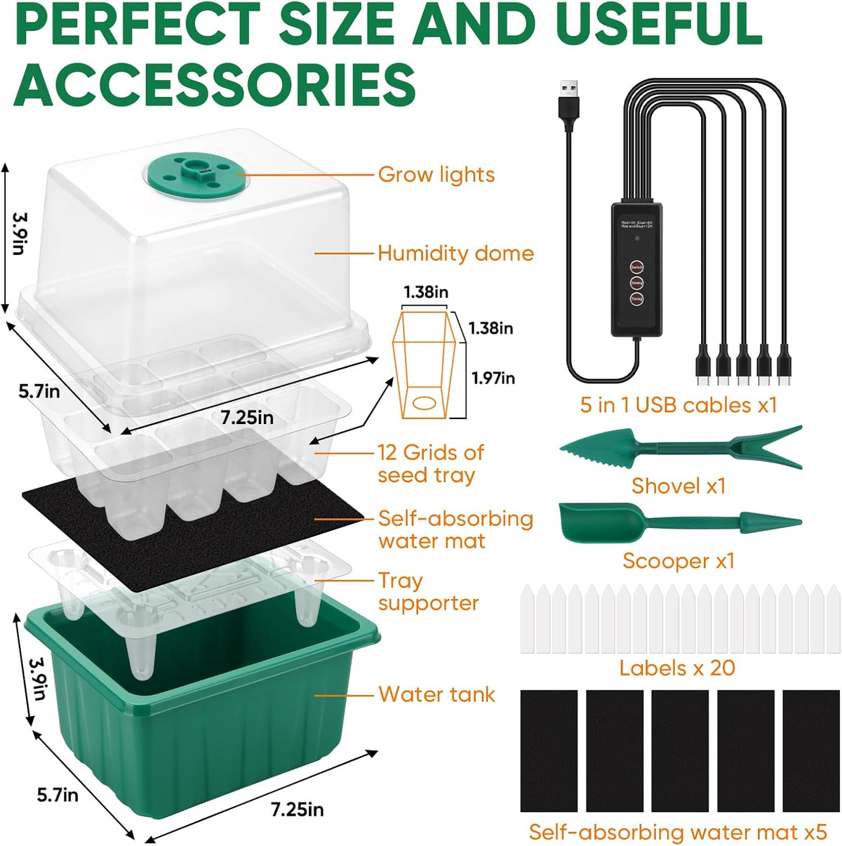 BlumWay Self-Watering Seed Starter Tray Kit with Grow Light and Humidity Dome,3 Color Growing