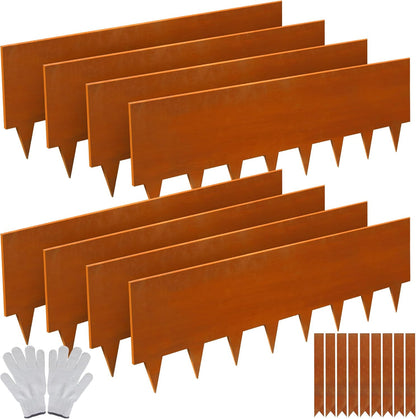 Solution4Patio 8-Pack Corten Steel Garden Landscape Edging with 9X Clips, 10" H Hammer-in Heavy