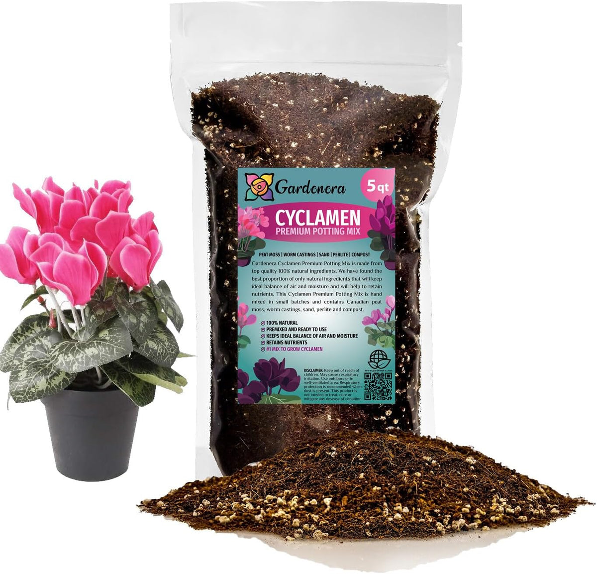 Gardenera Premium Cyclamen Potting Soil Mix - Perfect Balance of Nutrients, Drainage, and Aeration