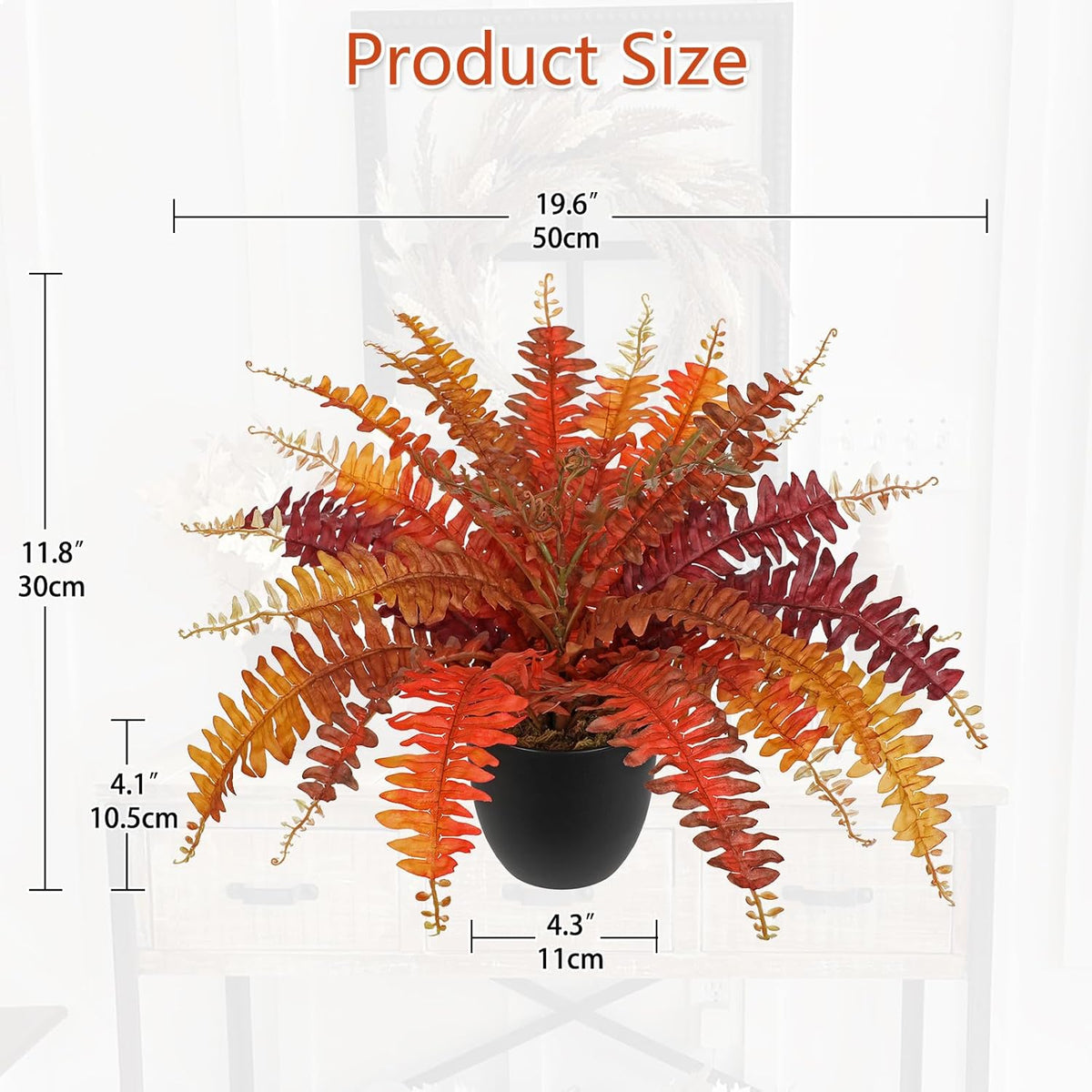 Hollyone Fake Boston Fern in Pot Fall Faux Fern Medium Potted Plant Medium Autumn Decor Plants