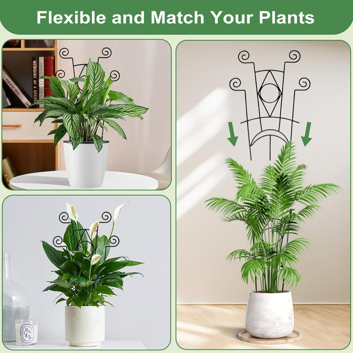 Stackable Metal Trellis for Climbing Plants Outdoor & Indoor - 4 Pack Garden Trellis for Potted