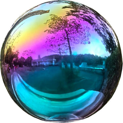 Rainbow Gazing Globe Mirror Ball in Stainless Steel, Shiny Hollow Sphere Sparkling Housewarming
