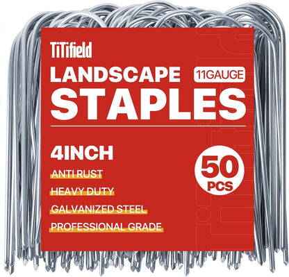 U Shape Garden Stakes 50 Packs 4 Inch 11 Gauge Irrigation Tubing Stakes, Heavy Duty Galvanized