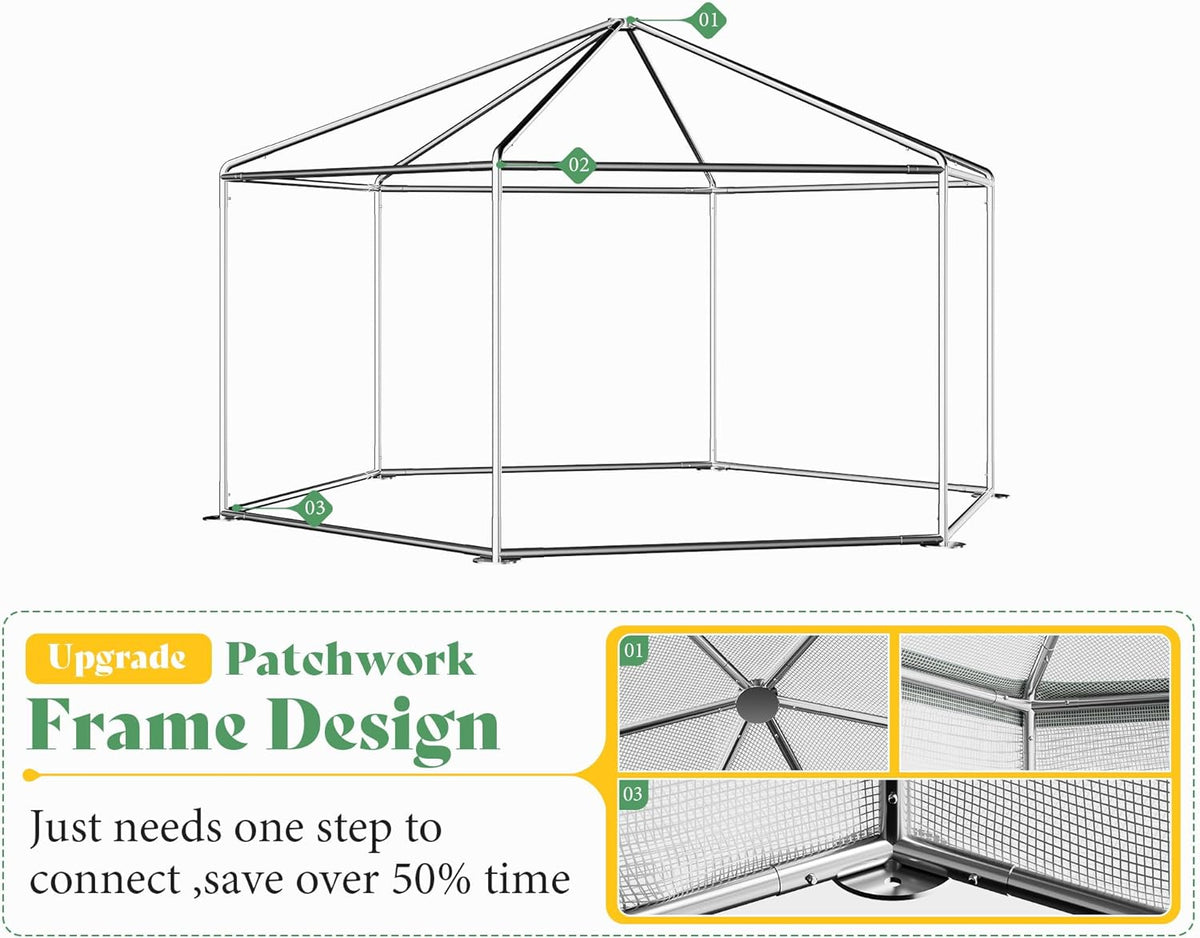 AMERLIFE 13.5x13.5x9 FT Hexagonal Walk-in Greenhouse for Outdoors, Heavy-Duty Greenhouse with