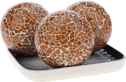 3 PCS 3.35inch Decorative Glass Orbs Mosaic Sphere Balls Bowls Vases Tray Solid Gradients