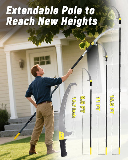 8.5FT Pole Saw with Adjustable Length for Tree Trimming, Lightweight Manual Pruning Saw with Mn