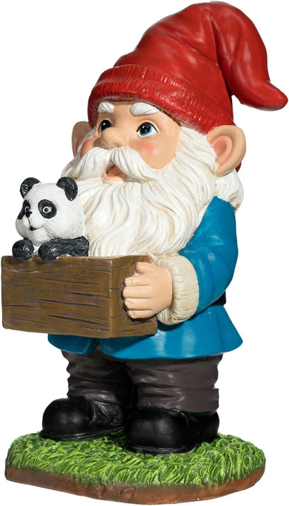 Panda Gnome Garden Statue - 9 Inch Funny Outdoor Gnomes with Wooden Sign - Weather Resistant Yard