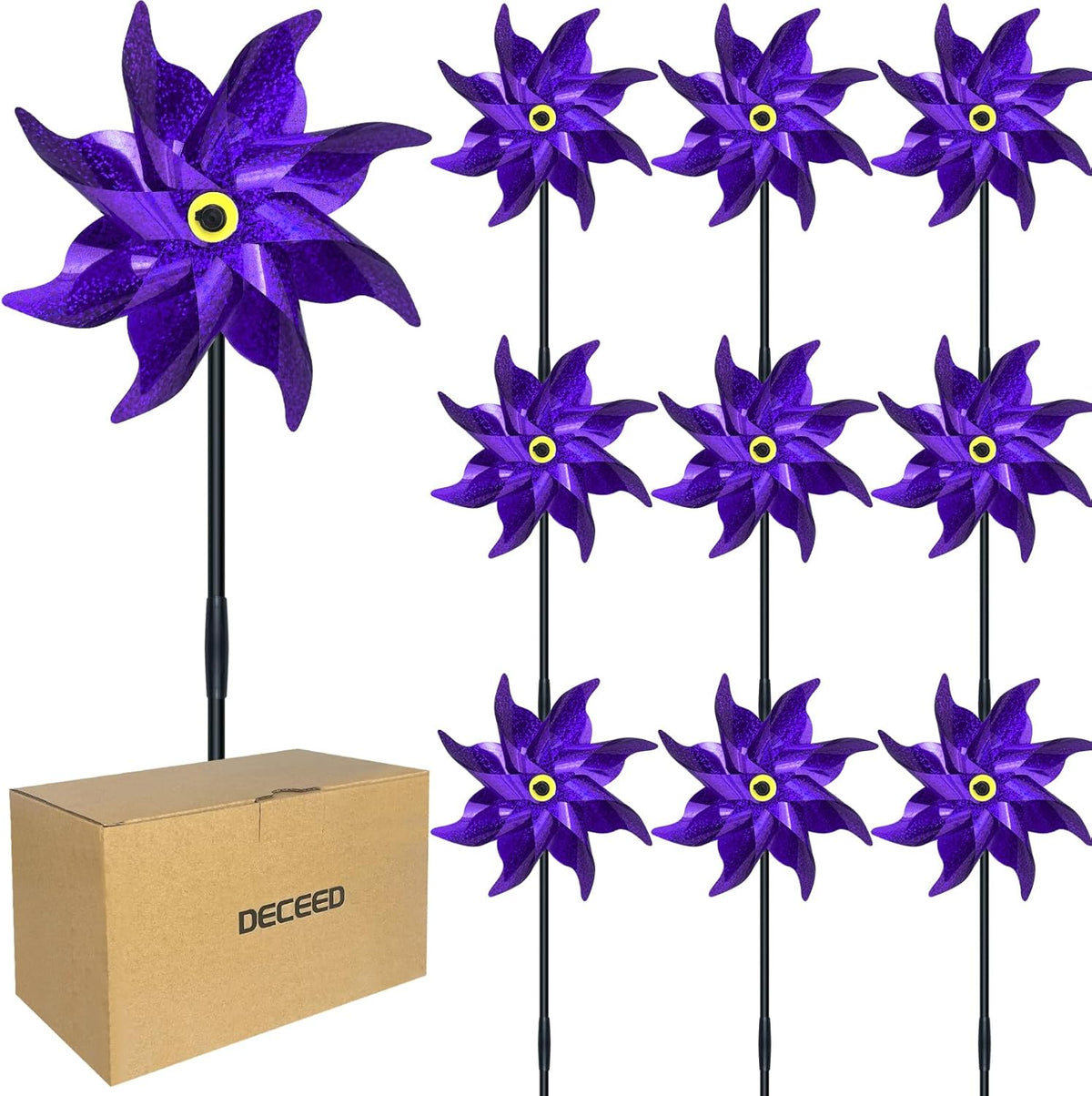 10 PCS Reflective Pinwheels for Yard and Garden Bird Devices Pre-Installed Sparkly Wind Spinner
