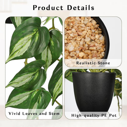 Artificial Pothos Ivy Plant with Pot Artificial Light Green Leaves Featuring for Home Shelf Decor