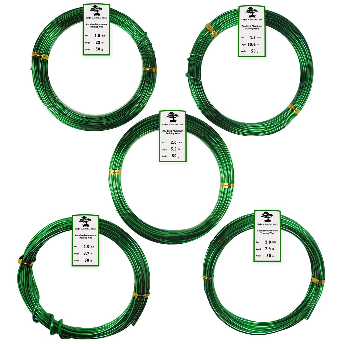 Aluminum Floral/Plant/Bonsai Tree Wire 5-Size Starter Set with Canvas Bag - 1.0mm, 1.5mm, 2.0mm
