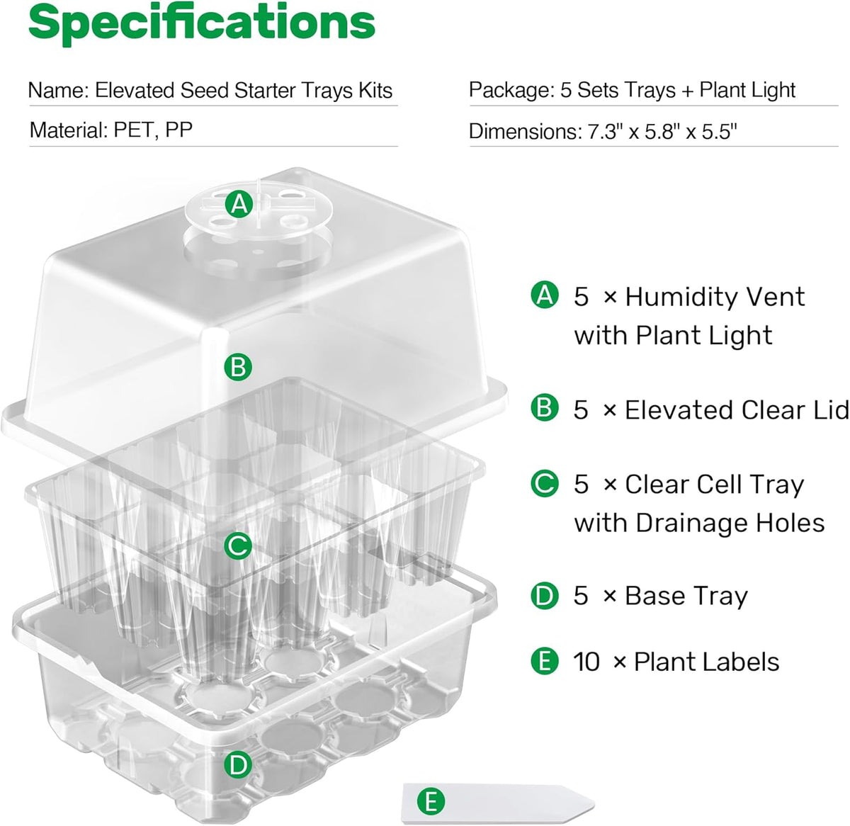 Bonviee 10 Packs Seed Starter Tray with Elevated Lid, 120 Cells Thicken Seed Starting Trays Kit