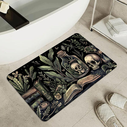 Bath Mat-Bathroom Rug，Books and Skulls-Absorbent Non Slip Quick Dry Stain Resistant Easy to Clean