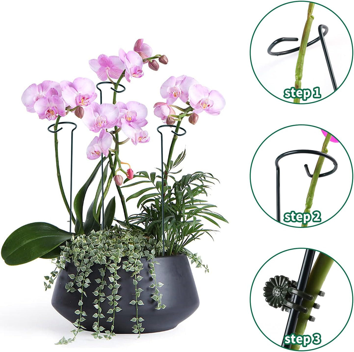 12 Pack Plant Support Stakes with 24 Pcs Plant Clips, Garden Single Stem Support Stake, Plant Cage