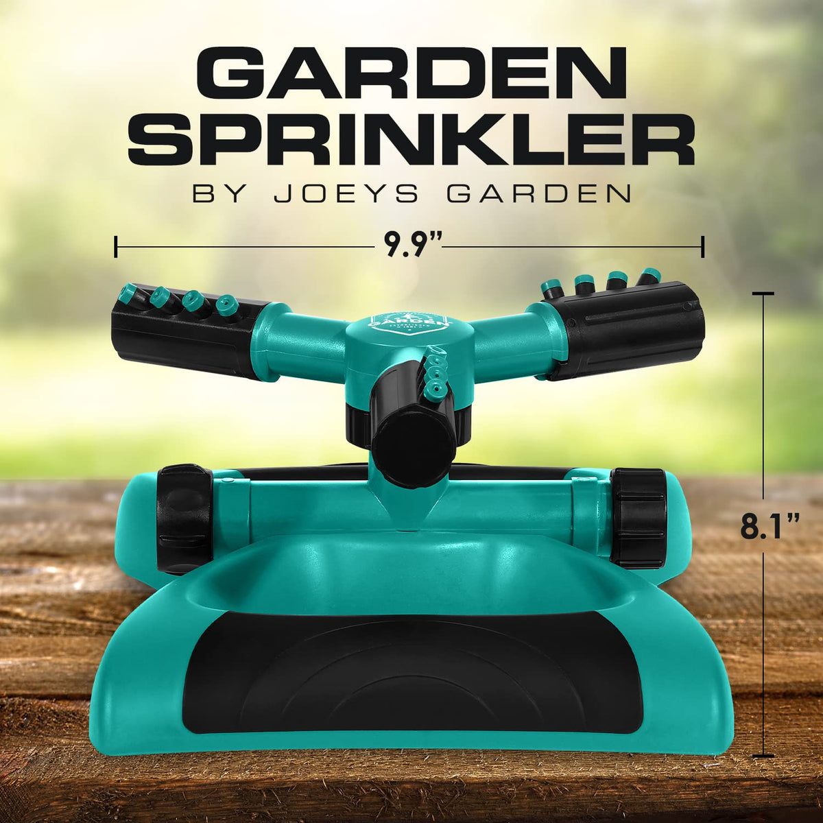 Joeys Sprinkler for Yard, Rotating Garden Sprinkler with 3 Adjustable Arms, Weighted Base