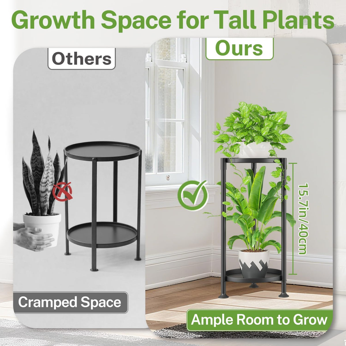 iDavosic.ly 2 Tier Plant Stand Indoor with 10 Inch Wide Tray, Vertical Corner Metal Outdoor Flower