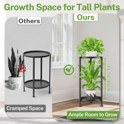 iDavosic.ly 2 Tier Plant Stand Indoor with 10 Inch Wide Tray, Vertical Corner Metal Outdoor Flower