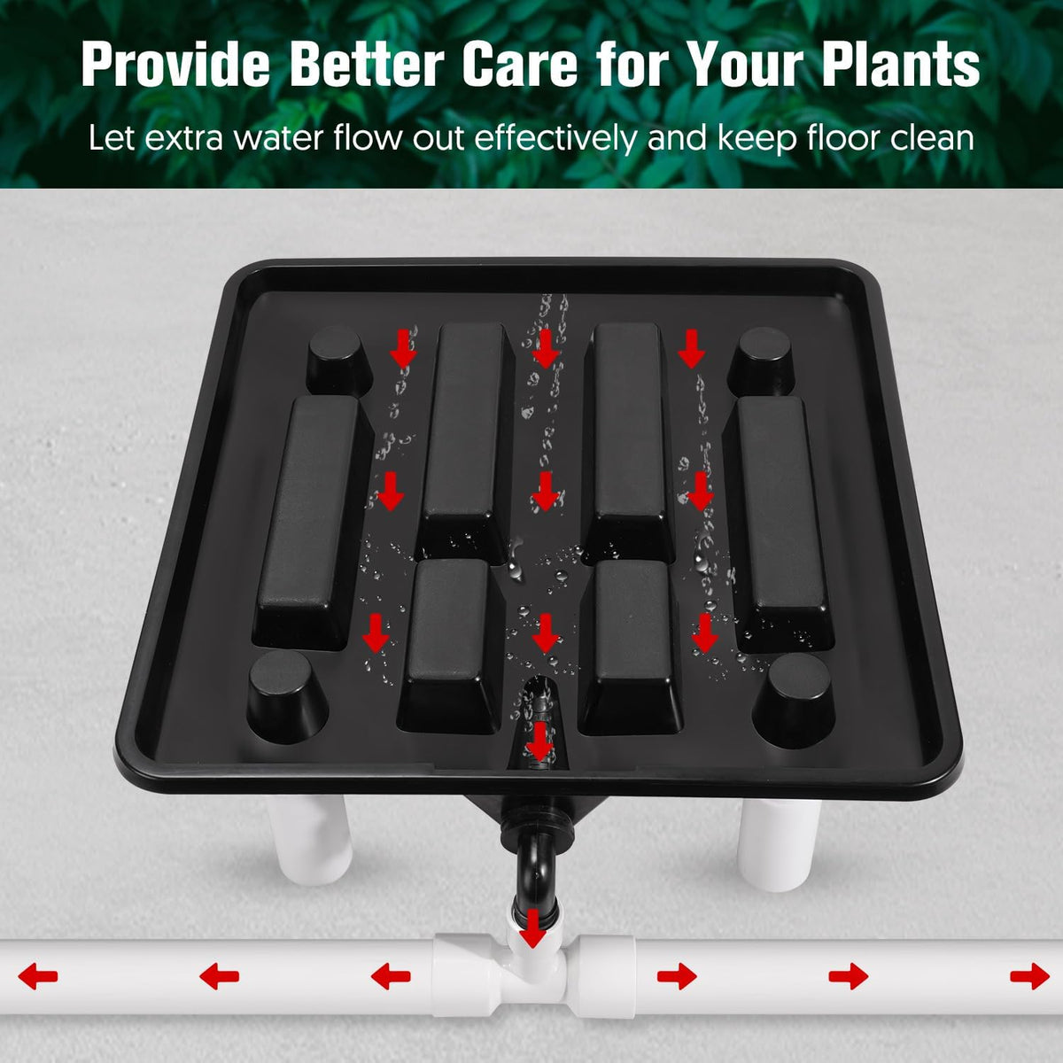 Ez-Pz Runoff Trays 15.5in Garden Flood and Drain Plant Base with PVC Legs and Drain Fitting