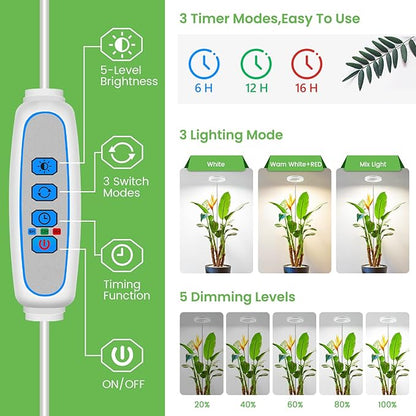 Grow Light, 80 LEDs Full Spectrum Plant Light for Indoor Plants, Height Adjustable 10"-65" Growing