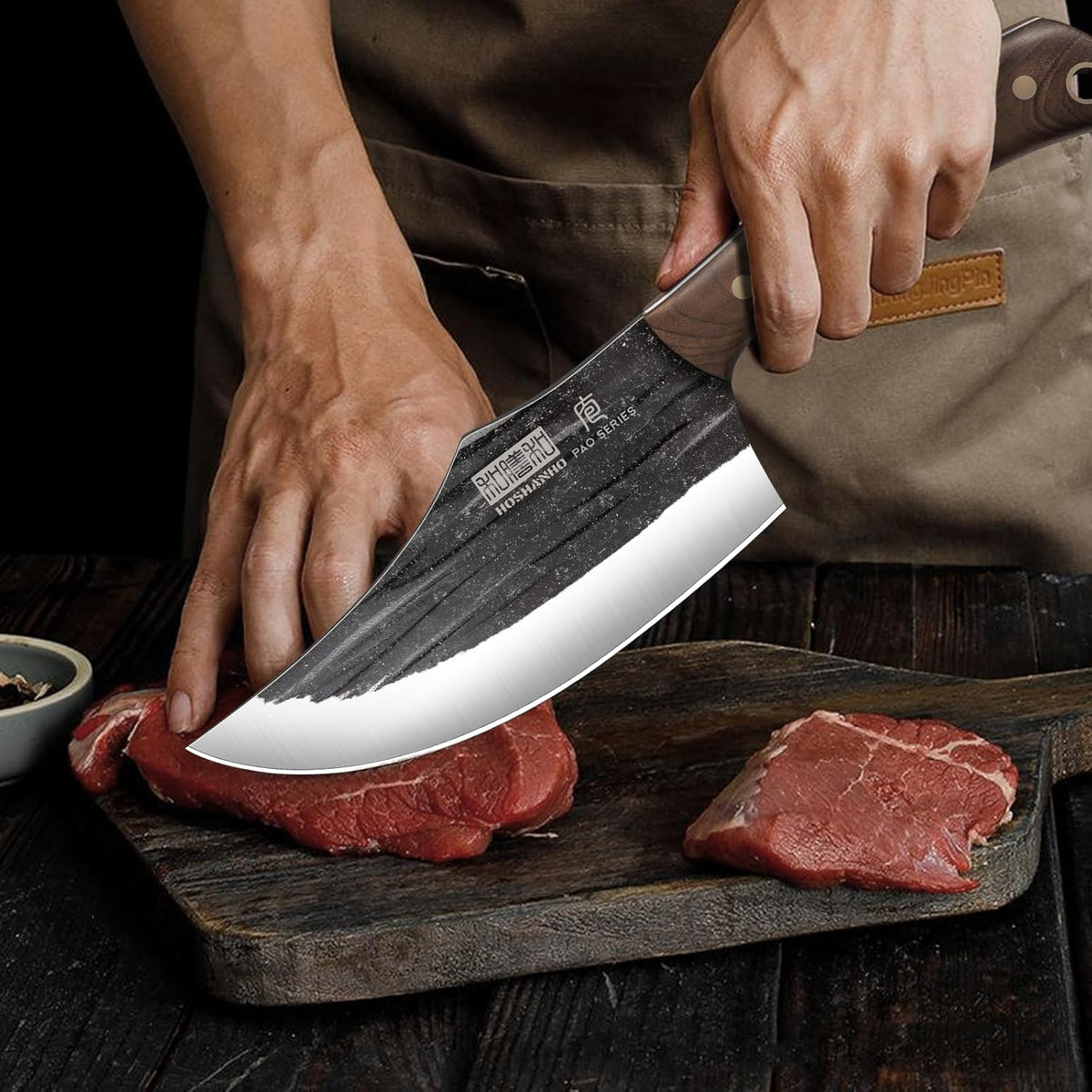 HOSHANHO Butcher Knife Set, Hand Forged Butcher Chef Knife Set with Roll Bag, Sharp Meat Cleaver