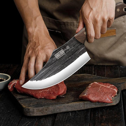 HOSHANHO Butcher Knife Set, Hand Forged Butcher Chef Knife Set with Roll Bag, Sharp Meat Cleaver