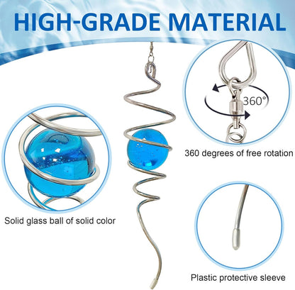 Gazing Ball Wind Spinner Spiral Tail with Blue Glass Orb | Creates Captivating Visual Illusion in