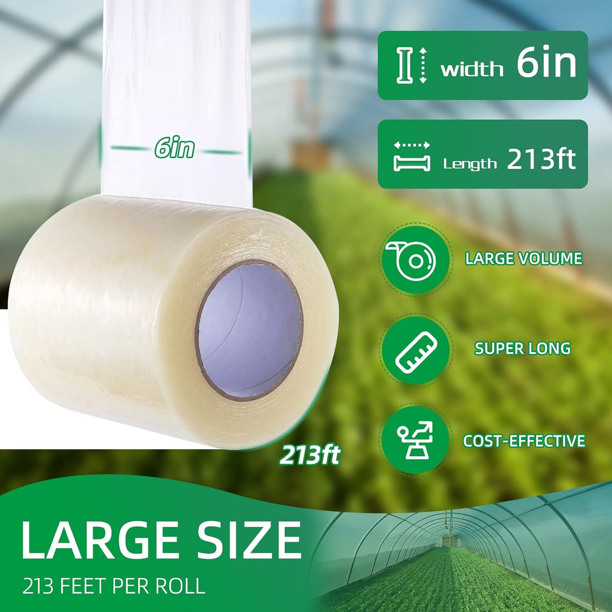 Greenhouse Repair Tape, 6.3 mil Thickness Greenhouse Plastic Tape, Clear UV Resistant Greenhouse