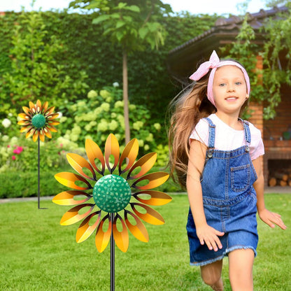 Sunflower Wind Spinners Outdoor, MeyRolizn Metal Pinwheel Wind Sculpture with Stake, Small Windmill