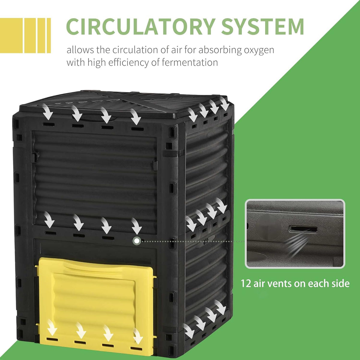 Compost Bin Outdoor 80 Gallon Garden Composter, with 48 Vents and Sliding Doors, Lightweight