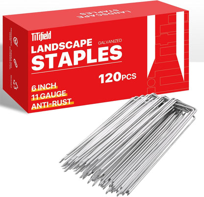 Landscape Staples 6 Inch 120 Pack 11 Gauge Galvanized Landscaping Fabric Pins Anti-Rust SOD Staples