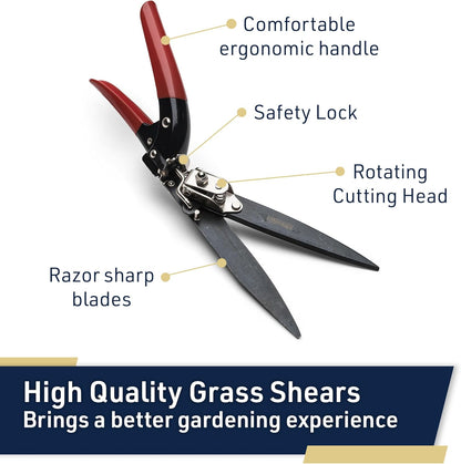 Grass Shears - Garden Clippers with Rotating Handle - Grass Cutter Edging Shears - Hedge Trimmer