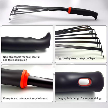 2 Pcs Gardening Hand Rake, 14.5" Alloy Steel Short Handle Shrub Rake for Soil Loosening, Planting