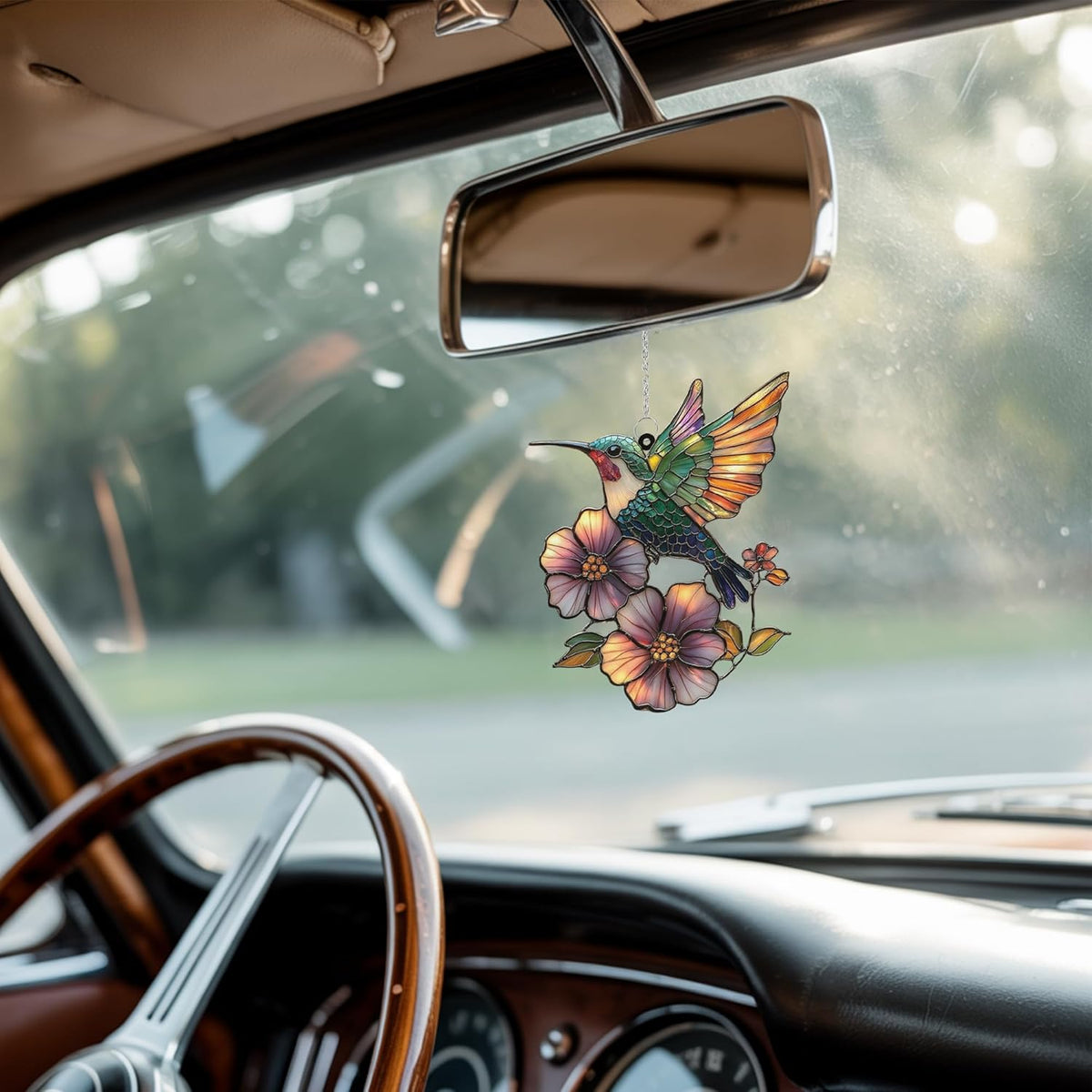 Flower and Hummingbird Acrylic Suncatcher Stained Glass Effect Window Car Hanging Christmas