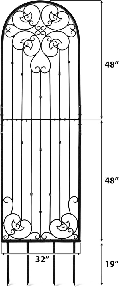 H Potter Black 8 Foot Tall Garden Trellis Wrought Iron Heavy Scroll Metal Decoration Lawn Patio and