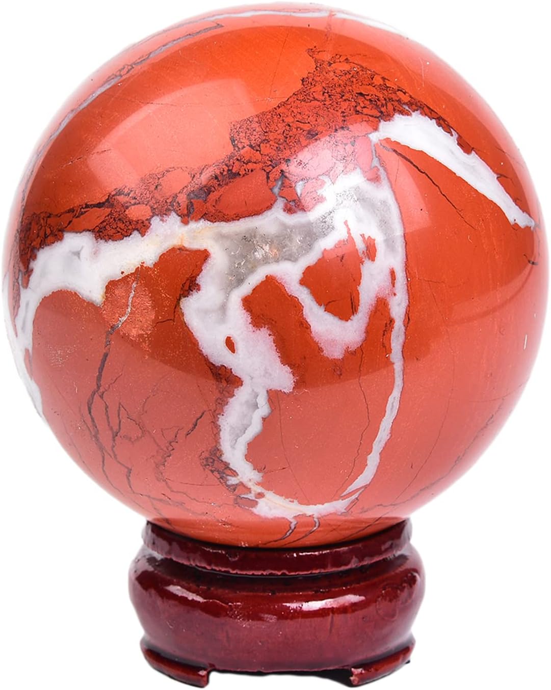 JIC Gem Red Healing Crystal Ball with Decoation Stand - Red Jasper Gemstone Sphere for Fengshui