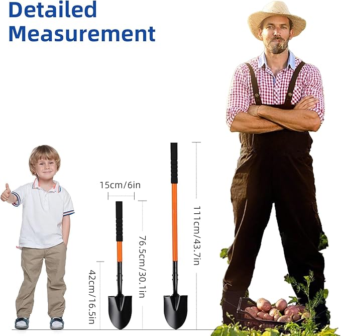 Small Shovel for Digging with Metal Handle, 43.7 Inch Heavy Duty Garden Shovel, Trench Shovels